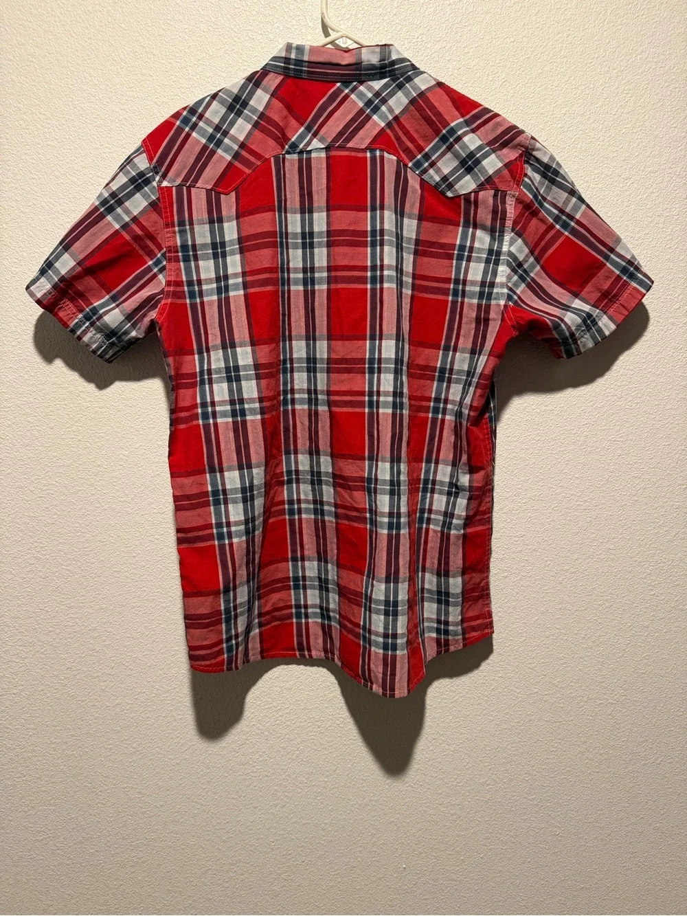 Levi's Red and White Plaid Short-Sleeve Button-Down Shirt, Pearl snap